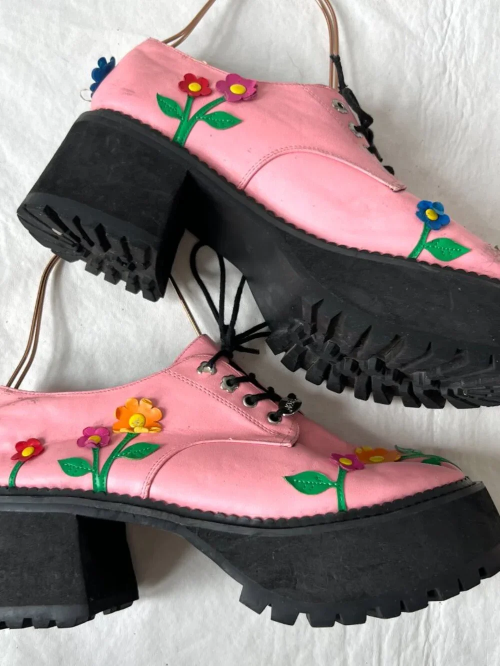 Delias Dolls Kill Pink Flower Platform Oxford Shoes womens size 10 block heel